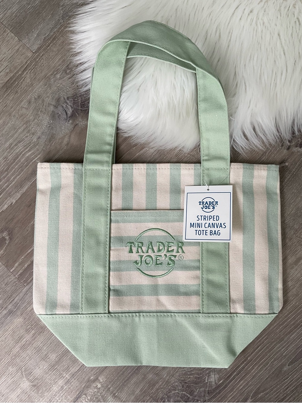 💚Limited Edition Trader Joe’s Mini Tote Bag - Light Green Striped Summer 2026